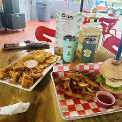 The Copy - Fish nuggets with fries plantains and chicken bueger with fries