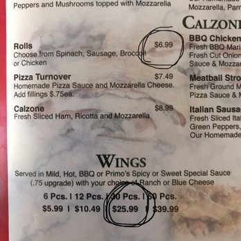 Primo Pizza - Their current menu on the counter. - Pizza Near Me - Fredericksburg, Virginia Primo Pizza - Their current menu on the counter. - Pizza Near Me - Fredericksburg, Virginia