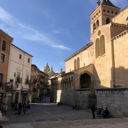 Turismo de Segovia - San Martin church with the cathedral way in the back