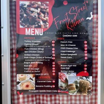 Fruit Street Kitchen - The posted menu; be sure to ask about the daily secret menu for more delicious choices - Soul Food Near Me - South Haven, Michigan