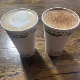 Vanilla Latte on the Left. Mocha on the right. Vanilla Latte on the Left. Mocha on the right.