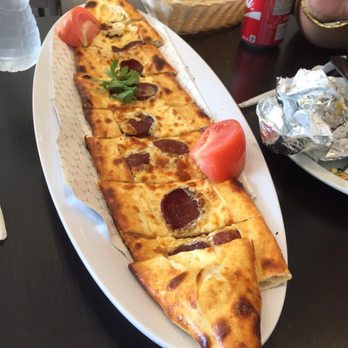 Best Istanbul Restaurant - Sucuk pide. Turkish style pizza shape of a boat topped with Turkish beef cured sausages and cheese. Baked in wood oven very tasty. - Turkish Near Me - Toronto, Ontario Best Istanbul Restaurant - Sucuk pide. Turkish style pizza shape of a boat topped with Turkish beef cured sausages and cheese. Baked in wood oven very tasty. - Turkish Near Me - Toronto, Ontario
