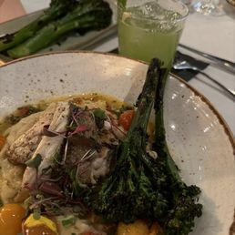 Branzino with charred broccolini and cucumber mocktail Branzino with charred broccolini and cucumber mocktail