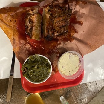 Cooper's Old Time Pit Bar-B-Que - The brisket, a pork chop, green beans and potato salad. - Barbeque Near Me - Austin, Texas
