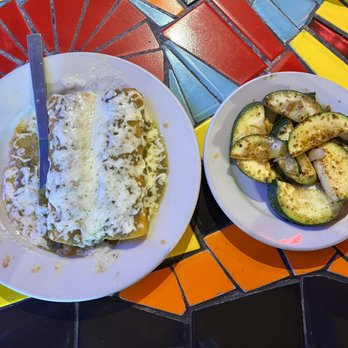 El Mercado Restaurant - Custom order: 2 a la cart chicken enchiladas & side of grilled zucchini - Tex-Mex Near Me - Austin, Texas El Mercado Restaurant - Custom order: 2 a la cart chicken enchiladas & side of grilled zucchini - Tex-Mex Near Me - Austin, Texas