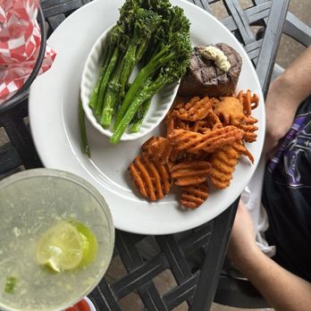 The Blacksmith Restaurant - 6oz fillet, with Sweet Potato Waffle Fries and Broccolini - Burgers Near Me - Jackson, Tennessee