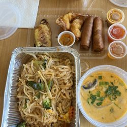 Pad Thai Too - Drunken Noodles, coconut soup, egg rolls, satay and mermaids. Everything was delicious.