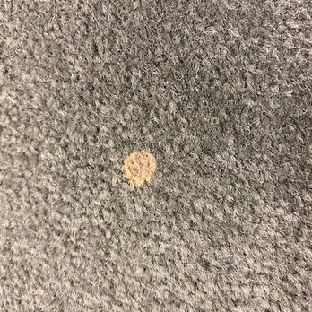 Pure One Clean - The image shows a close-up of a textured gray surface, likely concrete or asphalt, with a small, round, rust-colored stain or spot in the center. The surface has a coarse, granular appearance with uneven coloration. - Office Cleaning Near Me - Chicago, Illinois