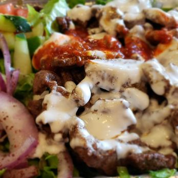 Halal Bros - Beef schwarma over salad - Mediterranean Near Me - Austin, Texas Halal Bros - Beef schwarma over salad - Mediterranean Near Me - Austin, Texas