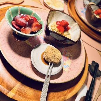 Nodoguro - Desserts! Strawberry and matcha sweet tofu, cherries, walnut mochi and black sugar - Japanese Near Me - Portland, Oregon Nodoguro - Desserts! Strawberry and matcha sweet tofu, cherries, walnut mochi and black sugar - Japanese Near Me - Portland, Oregon
