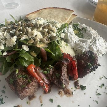 Olive Pit Grill -  Brea - Steak Kabob with salad and taziki - Greek Near Me - Brea, California