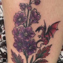 Larkspur with red dragon
