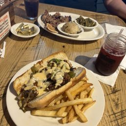 philly cheesesteak with fruit tea and the meat & 2 platter philly cheesesteak with fruit tea and the meat & 2 platter
