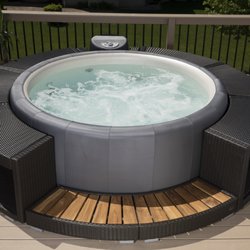 Sparta Softub - Softubs are made of a high density poly foam, making them durable, but light enough to move. They plug into a standard wall outlet.