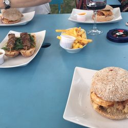 Kabab, chicken burger and fries