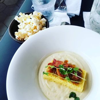 Coop 303 - Cauliflower soup with a side of truffle popcorn. - New American Near Me - Atlantic Beach, Florida