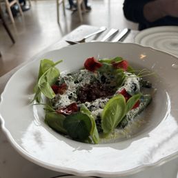 Fava beans, strawberries, pine nuts, and cheese