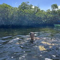 Jumping into the salt water that flows in and around the coral reef and mangrove forests. It was lovely!