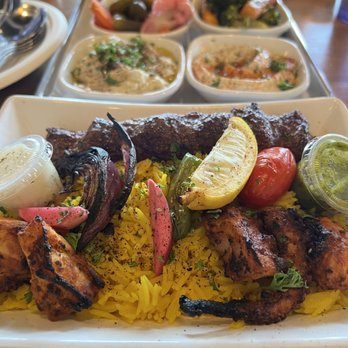 Mazra - Double Kebab Plate (with beef kebab and octopus ($5)) - Mediterranean Near Me - San Bruno, California