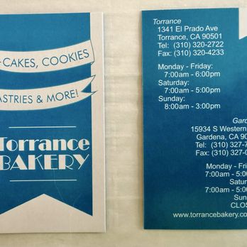 Torrance Bakery - Business Card with location/hours - Bakeries Near Me - Gardena, California Torrance Bakery - Business Card with location/hours - Bakeries Near Me - Gardena, California