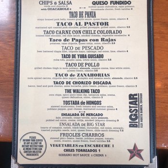 Big Star - Taco menu - Mexican Near Me - Chicago, Illinois