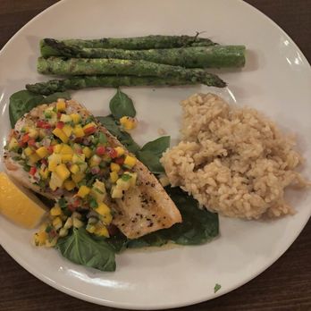The Badger's Den - Grilled swordfish special with mango-pico salsa, brown rice pilaf, and asparagus - Barbeque Near Me - Prescott, Arizona The Badger's Den - Grilled swordfish special with mango-pico salsa, brown rice pilaf, and asparagus - Barbeque Near Me - Prescott, Arizona