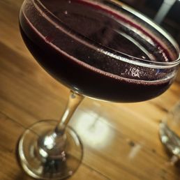 Schrute Farms cocktail, fennel infused gin, beet juice, lemon juice, honey, St. Germain, orange bitters Schrute Farms cocktail, fennel infused gin, beet juice, lemon juice, honey, St. Germain, orange bitters
