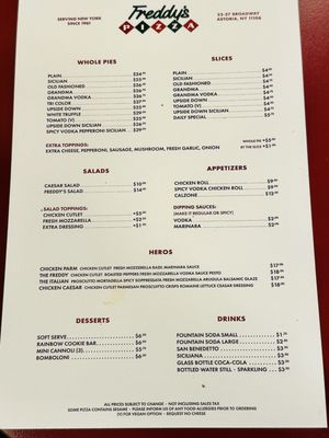 Menu photo 2 Freddy’s Pizza Since 1961 Astoria, NY Menu photo 2 Freddy’s Pizza Since 1961 Astoria, NY
