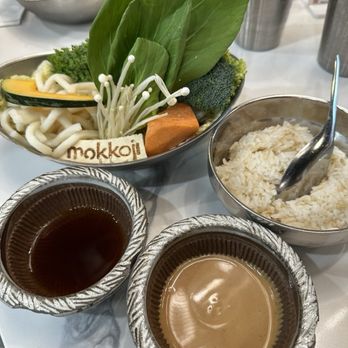 Mokkoji Shabu Shabu Bar - Veggie Set & sauces - Japanese Near Me - Irvine, California Mokkoji Shabu Shabu Bar - Veggie Set & sauces - Japanese Near Me - Irvine, California