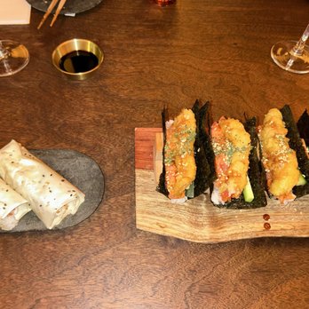 Sushi Row - Baked crab temaki taco, spicy tuna + tempura shrimp temaki taco - Sushi Bars Near Me - Nashville, Tennessee Sushi Row - Baked crab temaki taco, spicy tuna + tempura shrimp temaki taco - Sushi Bars Near Me - Nashville, Tennessee