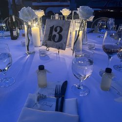 RSVP Party Rentals - Ivory Dupioni napkin, Round Poplin linen, Arezzo brushed flatware, classico goblet