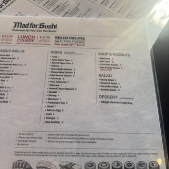 Mad For Sushi - Menu - Sushi Bars Near Me - Dublin, California