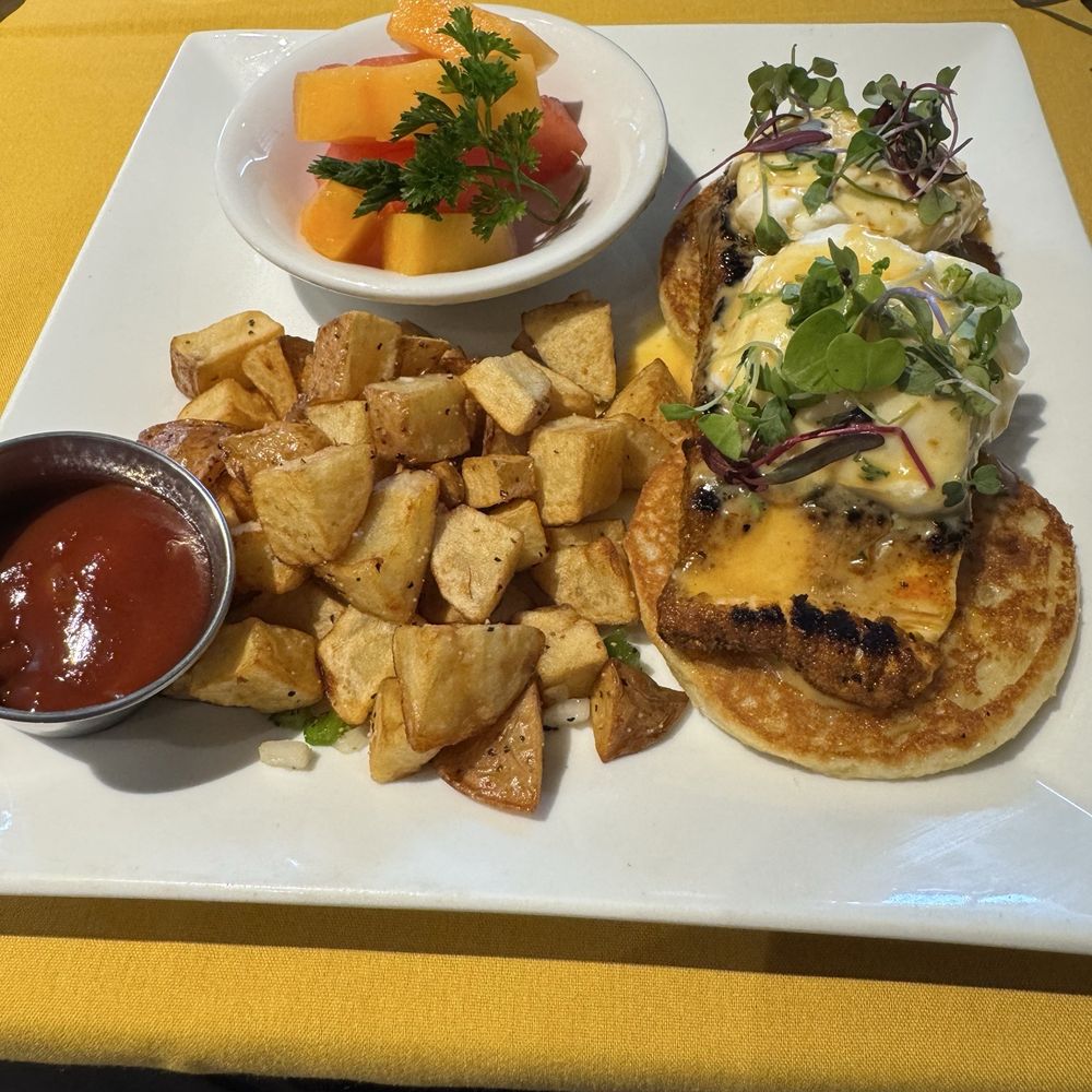 Cafe de France - Chipotle Salmon Benedict - Breakfast & Brunch Near Me - Denver, Colorado