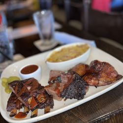 Jack Stack Barbecue - Lee's Summit - KC Kansas City Combo 3 meat, lamb ribs, burnt ends and bone in chicken dark meat.