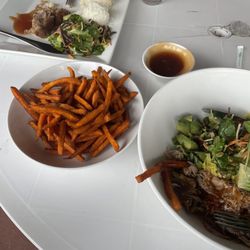 Sweet potato fries lemonade House green salad with avocado & kalua pig pomegranate vinaigrette. The kalua pig plate
