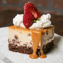 LUNA Mexican Kitchen - - Chocoflan - rich flourless chocolate cake, topped with flan, seasonal berries, whipped cream
