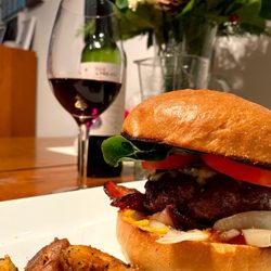 Ocean Park Fine Meats - Best homemade burger on the planet. Sirloin/bacon blend from Ocean Park meats, topped with some amazing Gorgonzola from delItalia foods