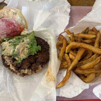 Redhot Ranch - Doubleburger with fries, $7.03. - Burgers Near Me - Skokie, Illinois