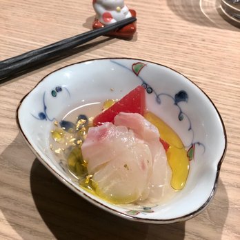 Kyōten - Madai with compressed watermelon and delicious cold broth - Sushi Bars Near Me - Chicago, Illinois