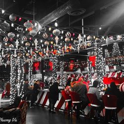 Xmas Bar - Gaslamp Quarter - Black white red rendition of the bar area