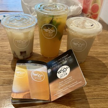 Tenju Tea House - Golden Buckwheat Oat Latte / Orange Mojito Green Tea / Iron Goddess Milk Tea. - Bubble Tea Near Me - Rowland Heights, California Tenju Tea House - Golden Buckwheat Oat Latte / Orange Mojito Green Tea / Iron Goddess Milk Tea. - Bubble Tea Near Me - Rowland Heights, California