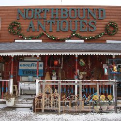 North Bound Antiques - Front of the building facing 169 - entry door on the far right, south side of the building - a little confusing.