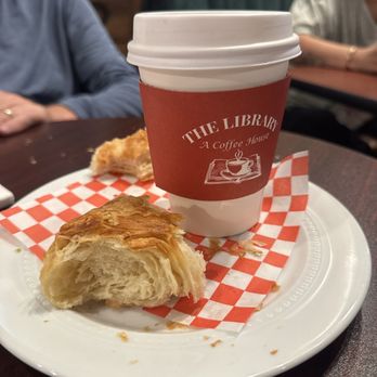 The Library - Lousy Hot Chai Tea Latte with croissant - Coffee & Tea Near Me - Long Beach, California