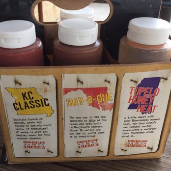 Mission BBQ - Three of the Six Sauces (KC Classic, Bay-B-Que, and Tupelo Honey Heat) - Barbeque Near Me - Winchester, Virginia
