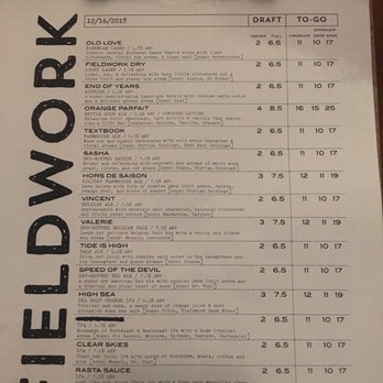 Fieldwork Brewing - Their beer selection as of December 16th, 2018. - Breweries Near Me - San Ramon, California Fieldwork Brewing - Their beer selection as of December 16th, 2018. - Breweries Near Me - San Ramon, California