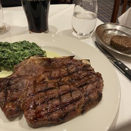 Bone in ribeye, creamed spinach, haggis and a creamy Guinness.  Grown man's candy.