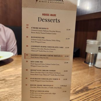 Cooper’s Hawk Winery & Restaurant - Dessert menu - Desserts Near Me - Gilbert, Arizona