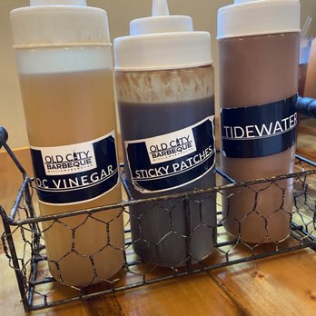 Old City Barbeque - Sauces, we mixed the Tidewater with the OC vinegar and thought that pretty good. - Barbeque Near Me - Williamsburg, Virginia Old City Barbeque - Sauces, we mixed the Tidewater with the OC vinegar and thought that pretty good. - Barbeque Near Me - Williamsburg, Virginia