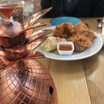 Sur at The Barnyard - Pineapple drink and fried chicken dinner - New American Near Me - Carmel, California Sur at The Barnyard - Pineapple drink and fried chicken dinner - New American Near Me - Carmel, California