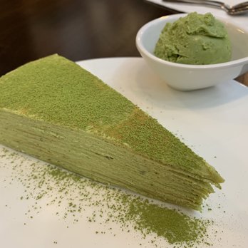 Icy Melon - Green tea mille crepe cake with a scoop of green tea ice cream - Desserts Near Me - Edison, New Jersey Icy Melon - Green tea mille crepe cake with a scoop of green tea ice cream - Desserts Near Me - Edison, New Jersey